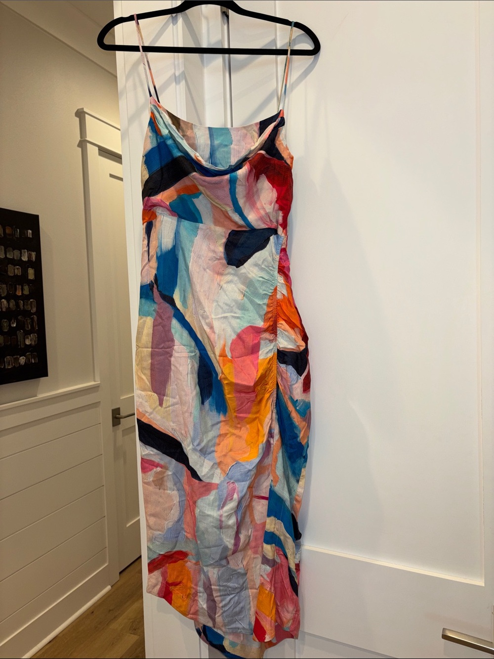 Anthropologie Cowl-Neck Ruched Watercolor Slip Dress Size 4 Cocktail Party - Picture 4 of 8